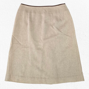 90s Vintage Talbots Beige Pure Camel Hair Leather Trim Skirt Size 4 Petites